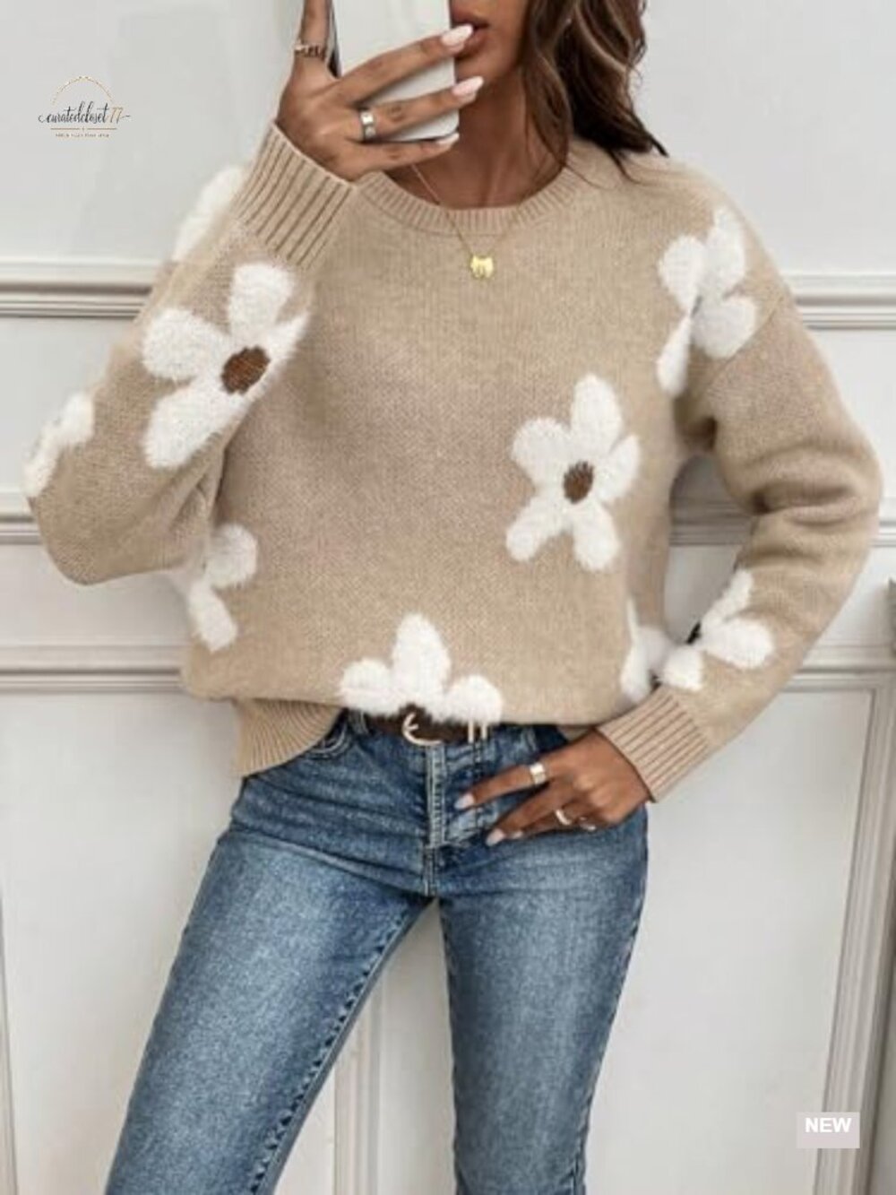 SHENHE Floral Crewneck Long Sleeve Drop Shoulder Sweater Pullover Women's Top - Picture 3 of 6
